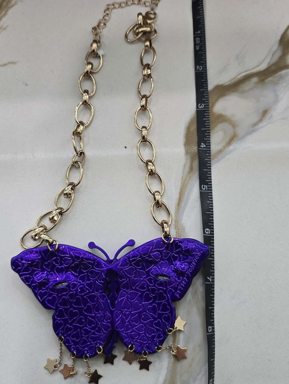Betsey Johnson Gold-Tone Necklace with Purple & Teal Butterfly Pendant - Picture 8 of 8